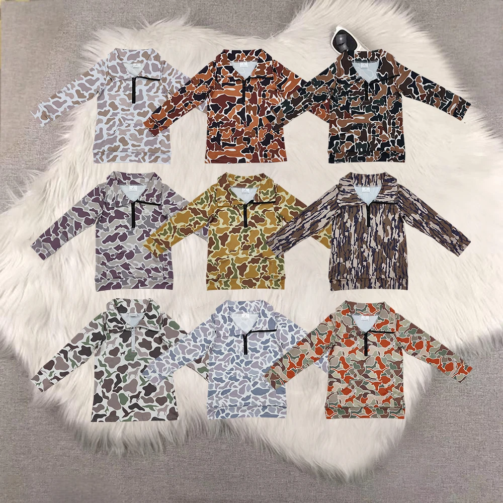 

Sibling Baby Boys Brown Camo Long Sleeve Zip Pullover Top Comfortable Hunting Inspired Zipper Design for Little Ones