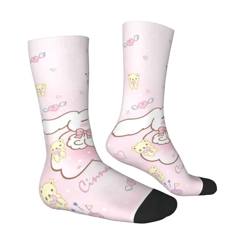 Custom Pink Wallpaper Dress Socks Mens Womens Warm Fashion Novelty Cinnamoroll Crew Socks