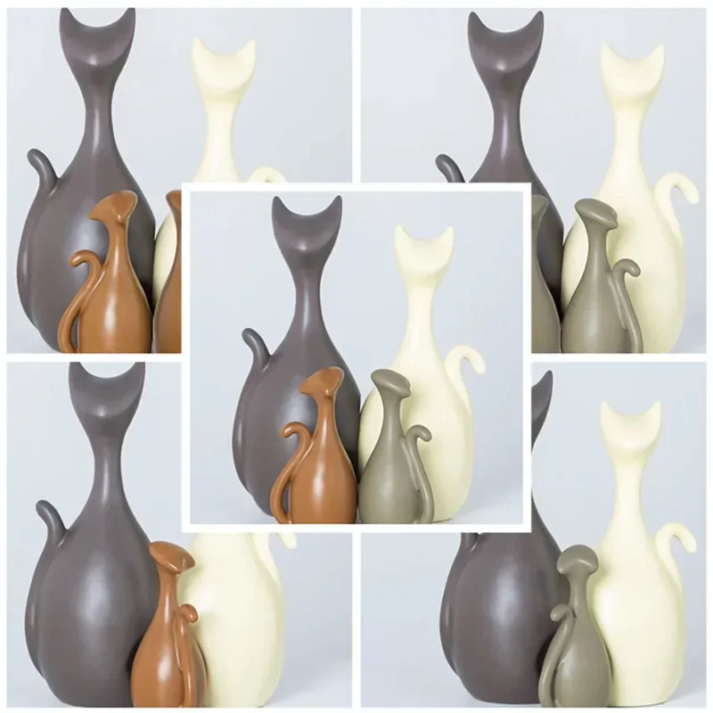 Nordic Ins  Glaze Ceramic Cat Ornaments 3/4pcs Porcelain Cat Family Decorations Home Cabinet Animals Figurines