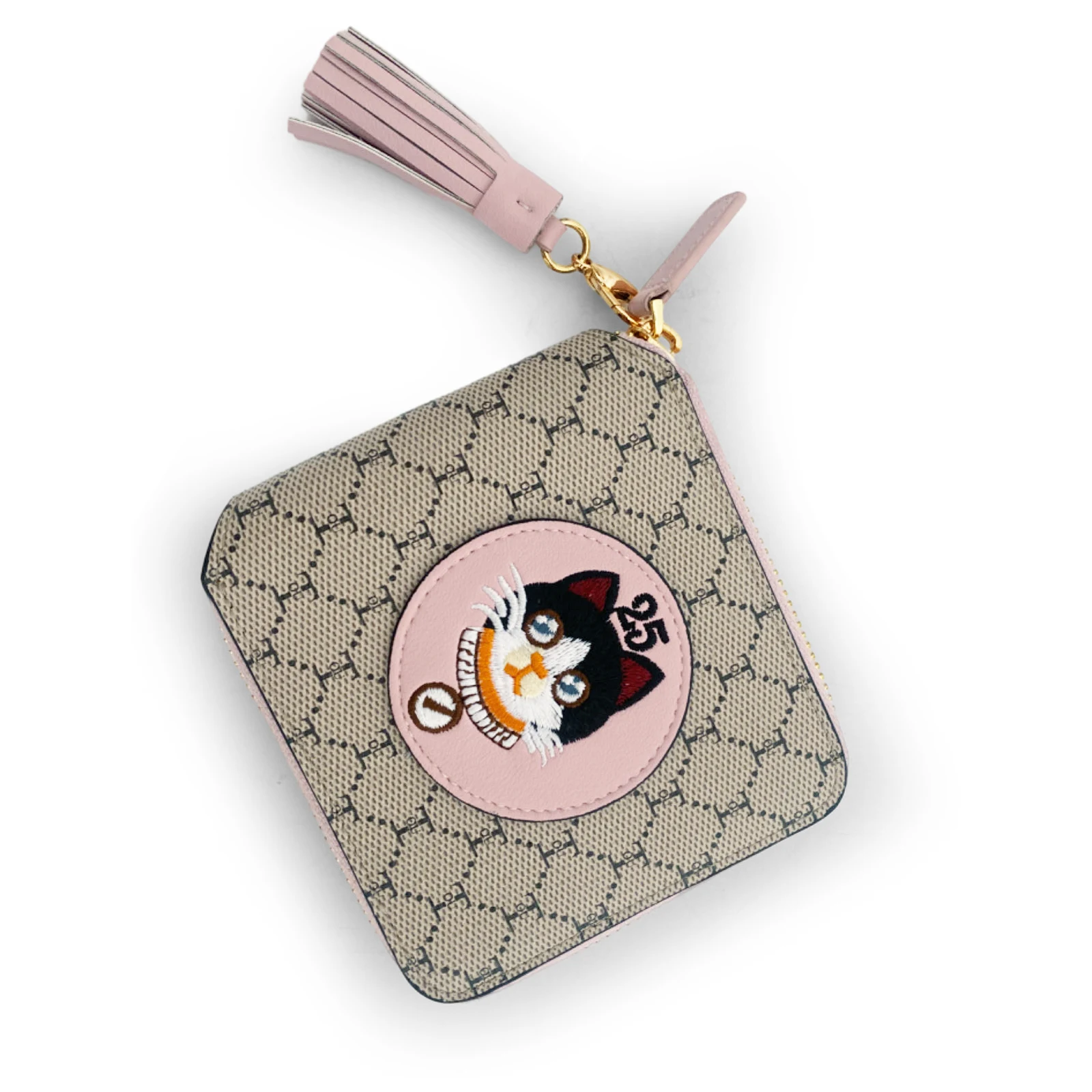 TOUTOU Cat Wallet Card Holder for Woman Passport Cartoon Cat Short Wallet Zipper Around Clutch Purse Vintage Design Purse