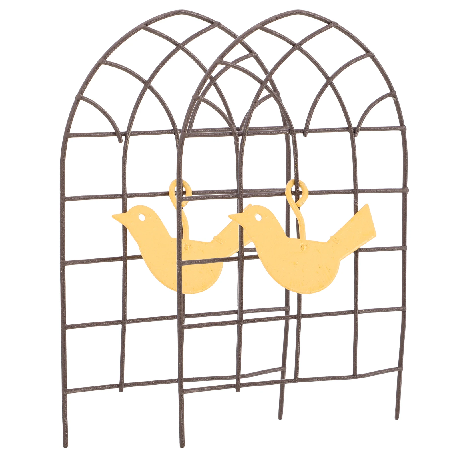 

2 Pcs Mini Gardening Stand Flower Pot Fence Statues Metal Figurines Fences Model