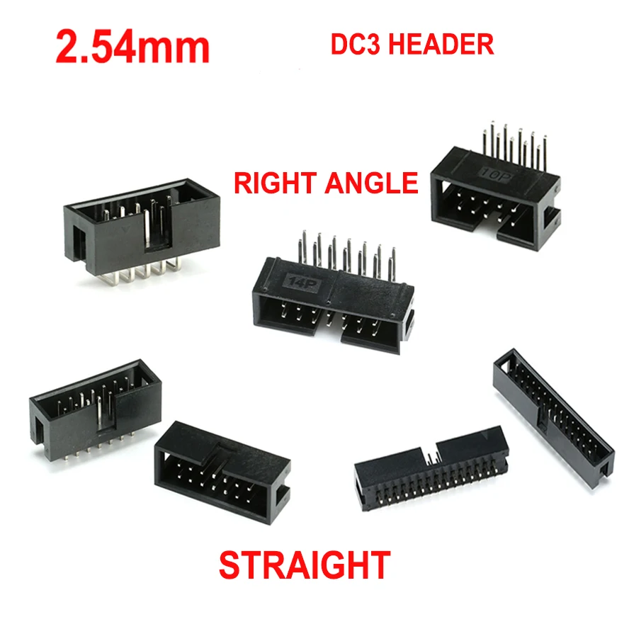 10pcs 2.54mm Pitch Dip 6/8/10/14/16/20/26/30/34/40/50Pin Double Row Male IDC box Header Socket Connector DC3 Header