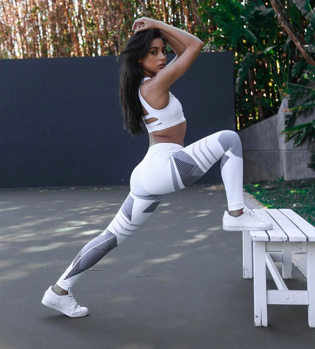 

Modern Geometric Panel Leggings, High Waist Tummy Control Gym Yoga Pants for Women, Workout Fitness Leggings