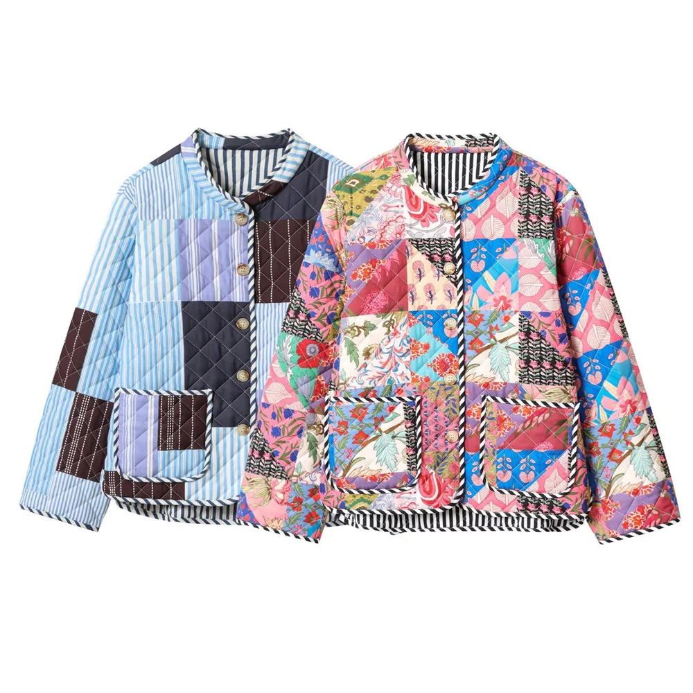 

BMURHMZA women's new loose and casual style single breasted pocket decoration long sleeved printed cotton jacket