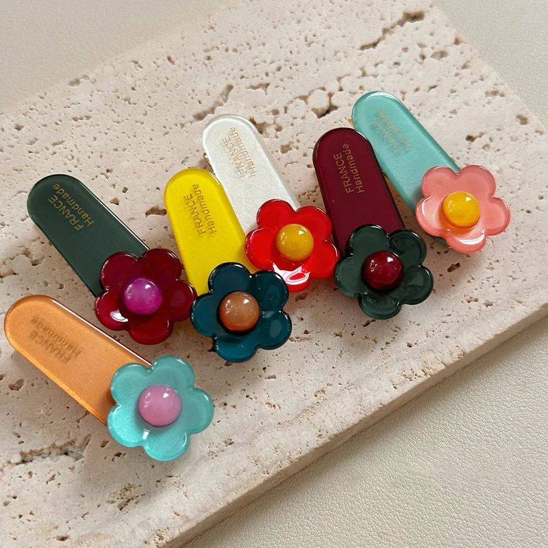 

Ацетатная милая цветная заколка с цветком, боковой зажим, челка, детские заколки, головные уборы, аксессуары для волос для девочек и детей