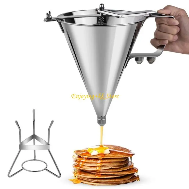 

1800ML Oil Bucket with Holder Stainless Steel Funnel Dispenser Cupcake Pancake Batter Octopus Ball Kitchen Baking Tool