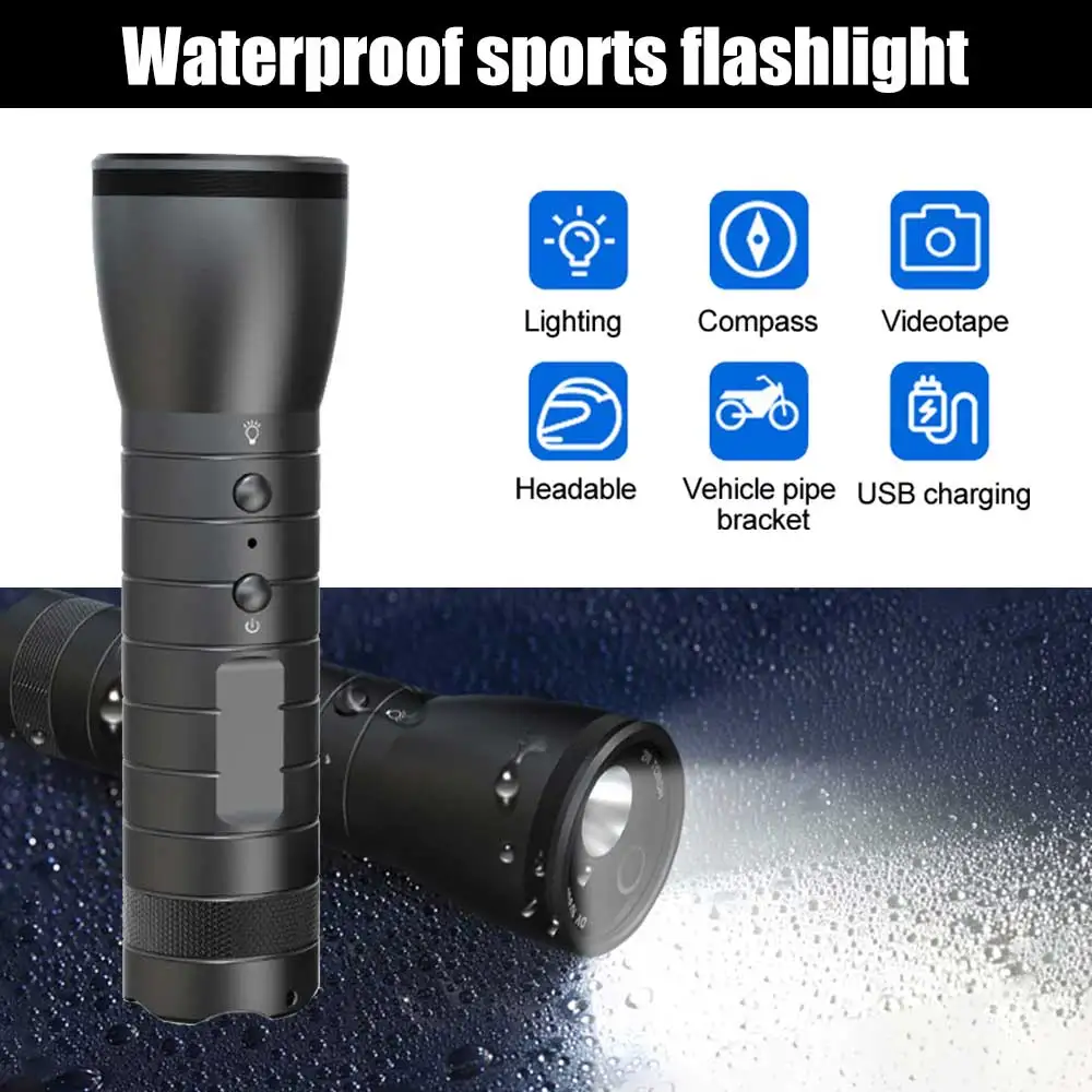 Night vision strong light HD 1920*1080P flashlight helmet wide angle sports DV motorcycle bicycle with light camera flashlight