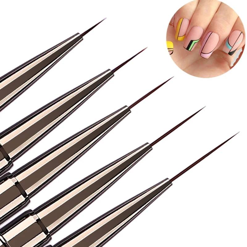 6/9/12/15/18mm Nail Liner Brush Set Drawing Lines Stripe Painting Flower Pen Nail Art Manicure Metal Handle