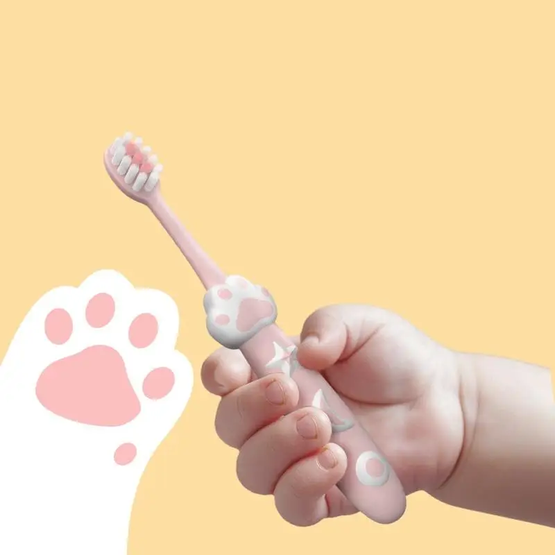 2PCS Soft Bristles Kids Toothbrushes Cat's Paw Shaped Child Cartoon Toothbrush For Kids 3+ Years