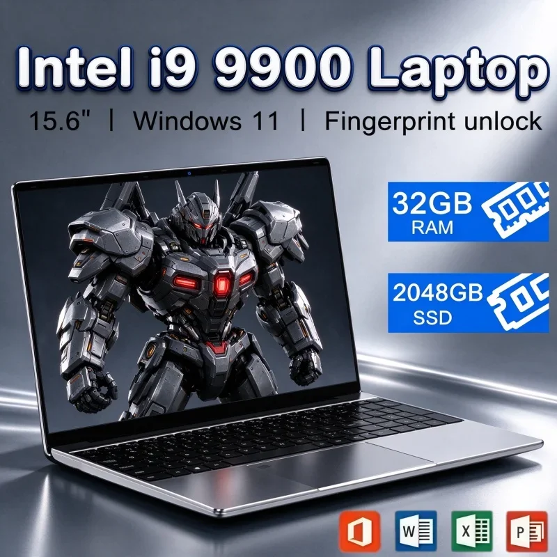 15.6 Inch Intel I9 9900 Laptop Windows 11 32GB RAM 2TB SSD Fingerprint Unlock Portable Notebook For Daily Use Game And Office