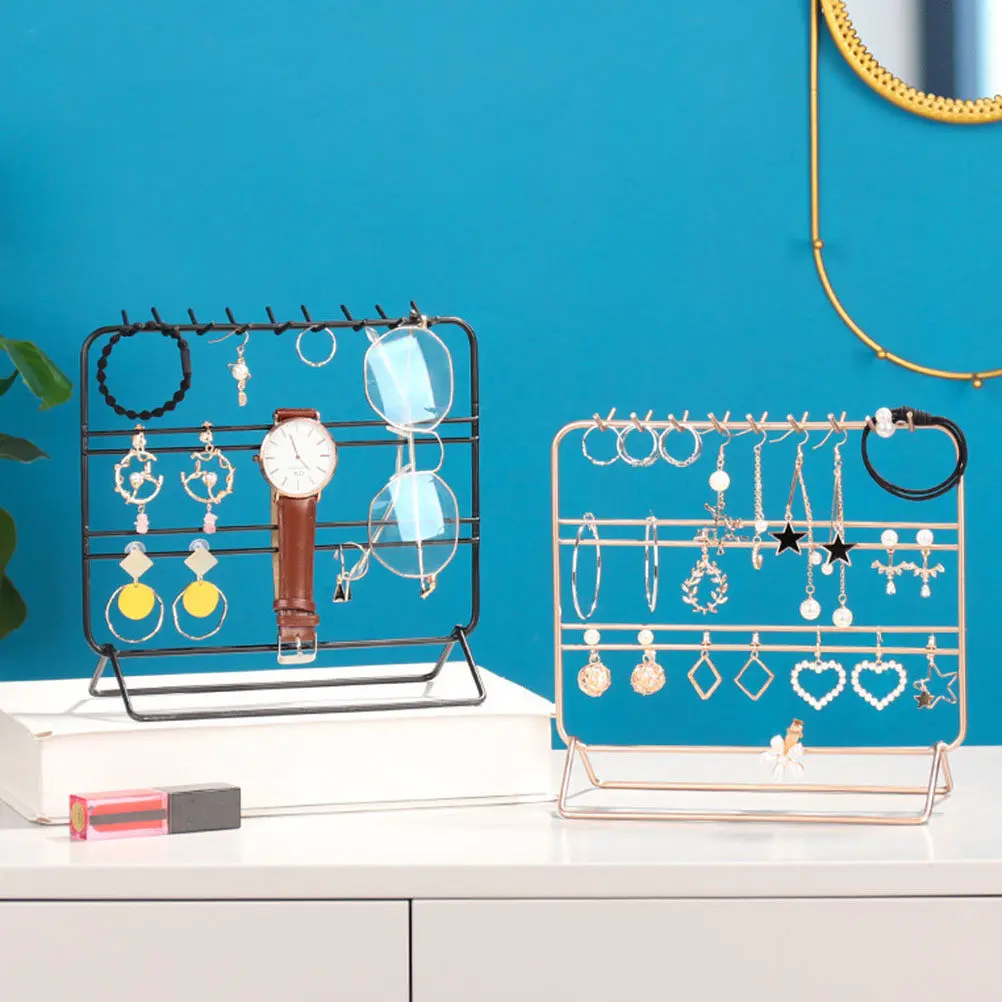 

Household Jewelry Storage Rack Creative Decorative Iron Earring Display Tray Desktop Organizer Jewelry Rack Display Shelf
