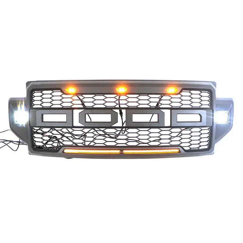 Fit Voor 2021 2022 Ford F250 F350 F450 Grill W/Side Kubus Leds & Light Bar F250 F350 F450 Grille Voor Bumper Modificatie