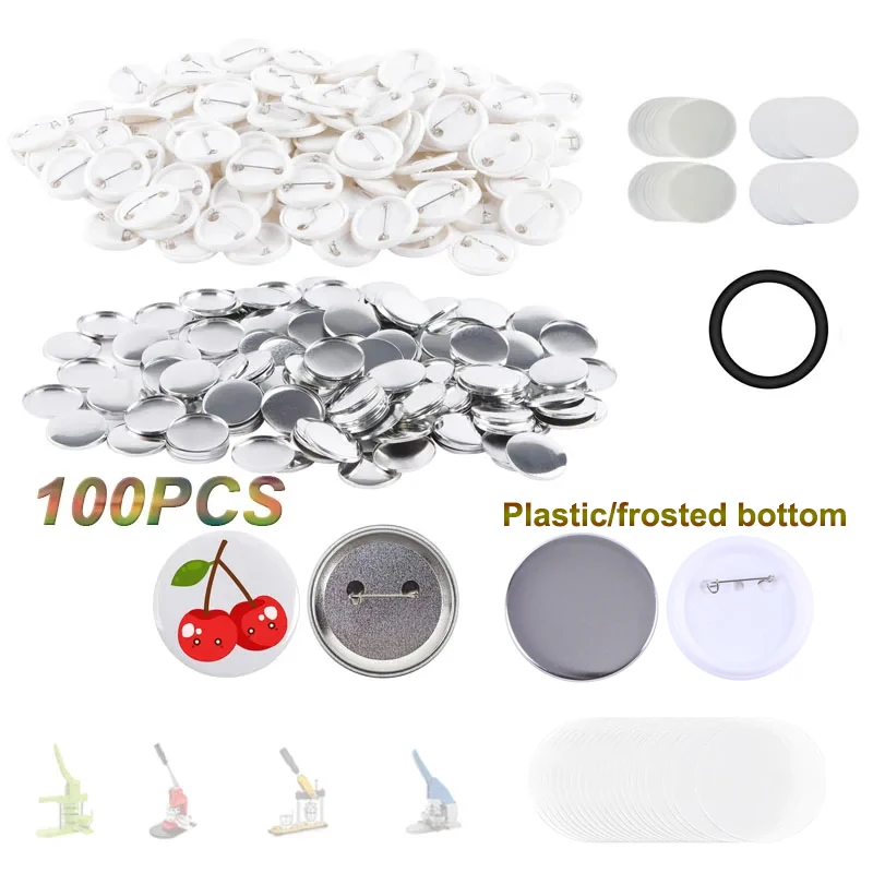 Blank Button Making Supplies 100PCS 25-75mm Round Badge Parts Plastic/Frosted Pin Badge Kit for Button Maker Machine