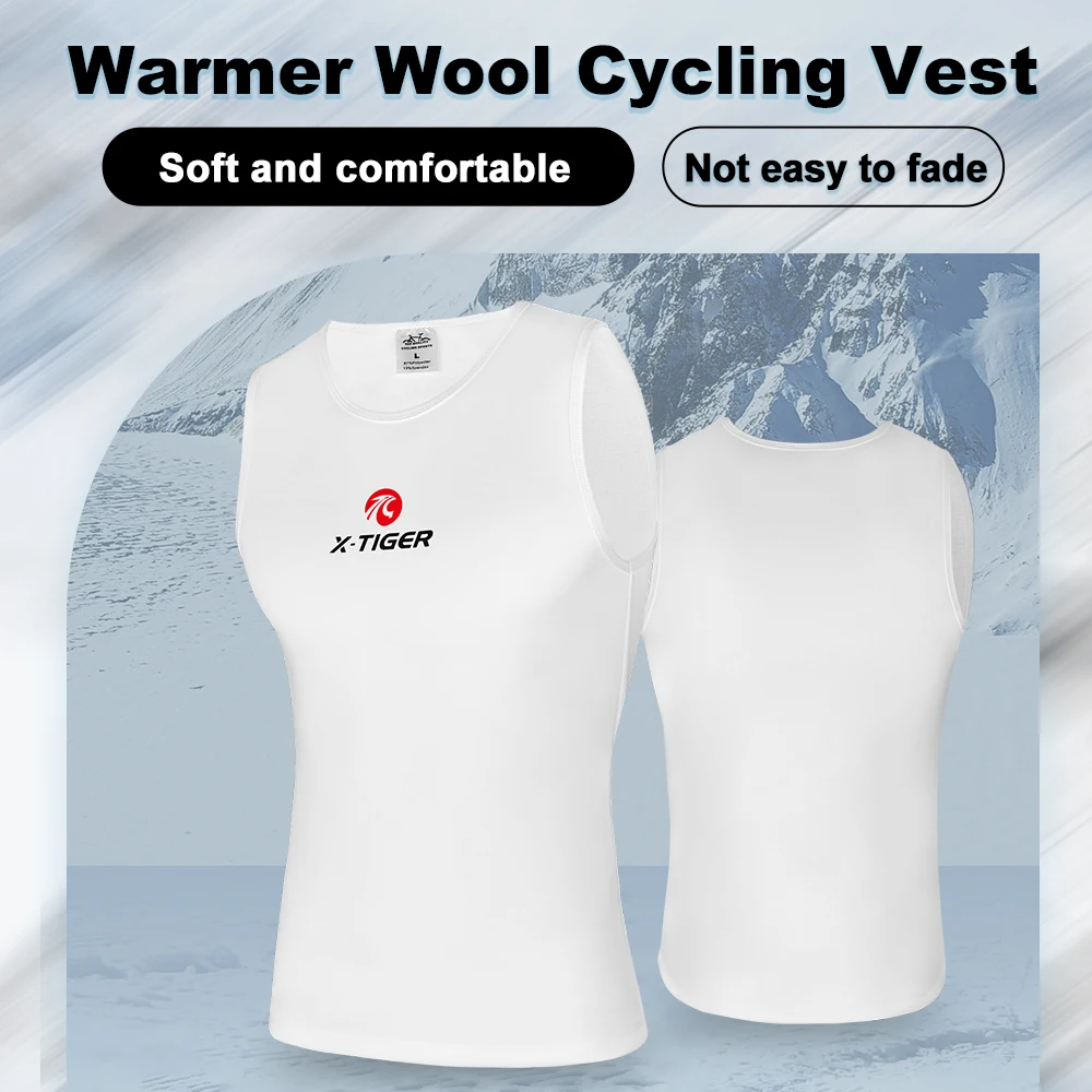 X-TIGER Winter Cycling Base Layer White Black Sleeveless Thermal Fleece Sports Jerseys Bicycle Warmth Shirt Warm Bike Underwear