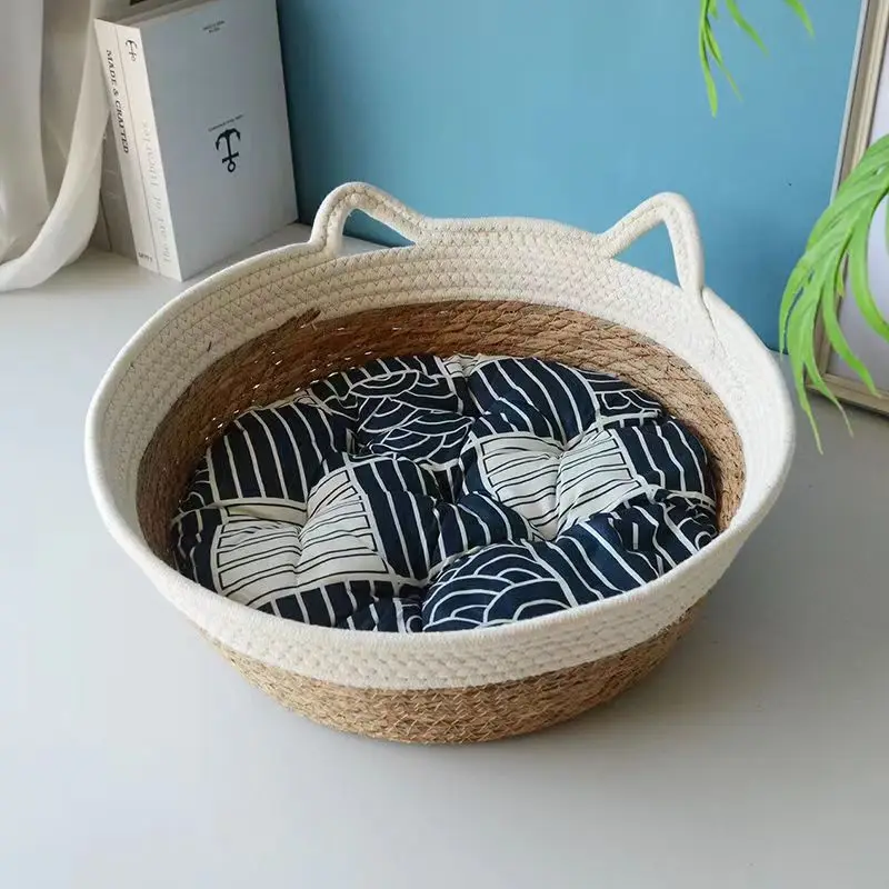 Double Color Straw Woven Bed for Cats, Soft Cat Mat, Cat Scratcher, Grinding Claws Pad, Four Seasons Pet Supplies