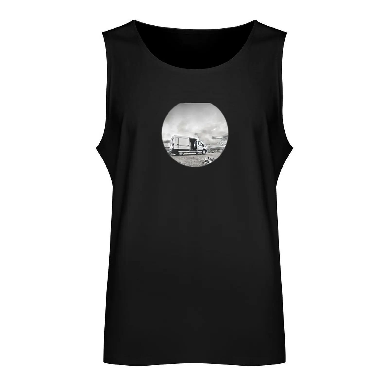 Van Life Transit BW Mountains and Clouds Graphite Style Tank Top men gym t-shirts man gym Men's t-shirts Gym t-shirt man