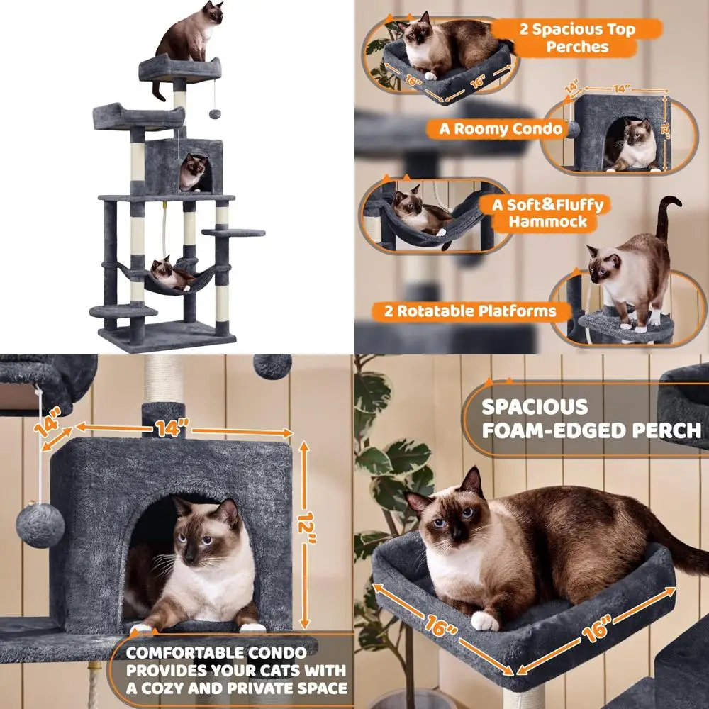

Large 59-inch Yaheetech Cat Tree Tower with Scratching Posts, Play House, Climber, Activity Center, Condo, and Anti-Dump Design