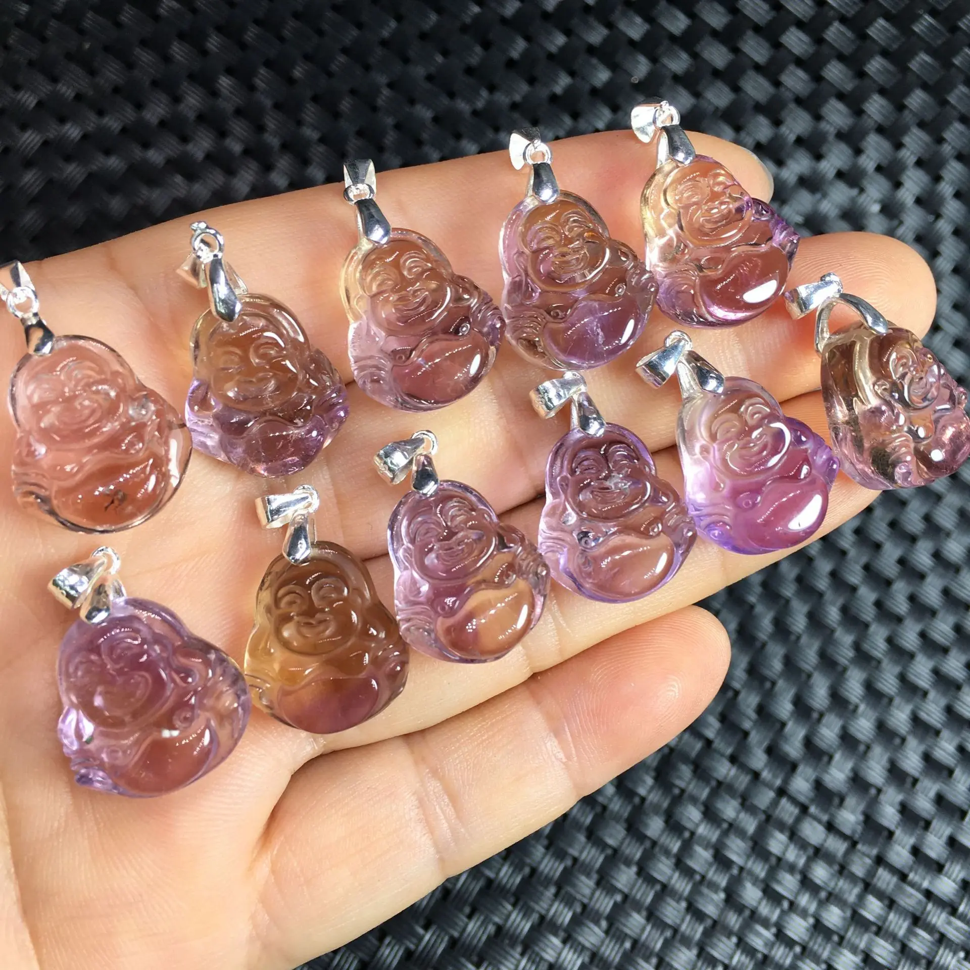 

Cz natural ametrine buddha pendant with silver clasp