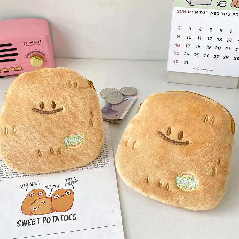 Cute Cartoon Smile Potatoes Coin Purse, Chaveiro de pelúcia, pingente, carteira portátil, fone de ouvido, batom, grampo, saco de armazenamento com zíper