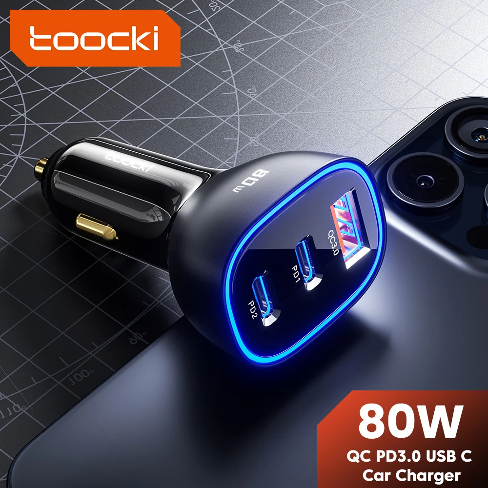 

Toocki 80 Вт USB Автомобильное зарядное устройство LED PD QC 3.0 USB Type C Портативное автомобильное зарядное устройство для ноутбука iPhone 16 15 Pro Max Xiaomi 14
