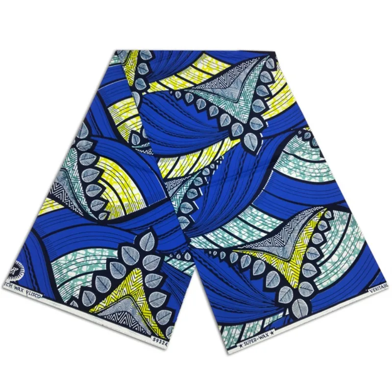 African Style Batik Fabric with Special Geometry Print,6 Yards Long Blue Cotton Material for Sewing Summer Spring Clothing R944