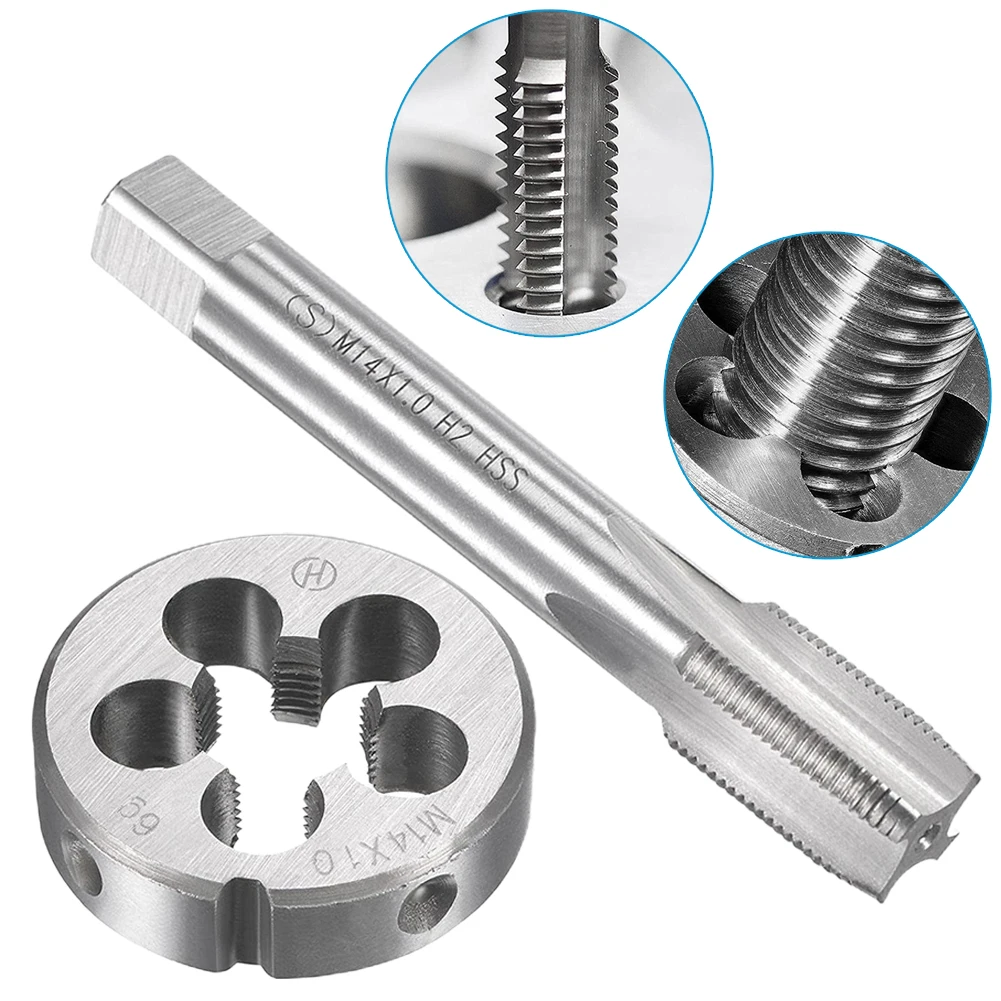 Imagem -02 - Tap And Die Conjunto Hss M14x1 mm Tap And M14x1.0 mm Die Metric Screw Thread Tap Mão Direita Plug de Aço de Alta Velocidade Tap Die Ferramentas Manuais