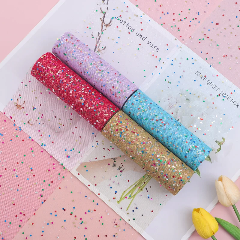 15 Cm 10 Yards Colored Hexagonal Sequins Tulle Roll Spool Tutu Wedding Deco Organza Laser DIY Craft Birthday Party Supplies