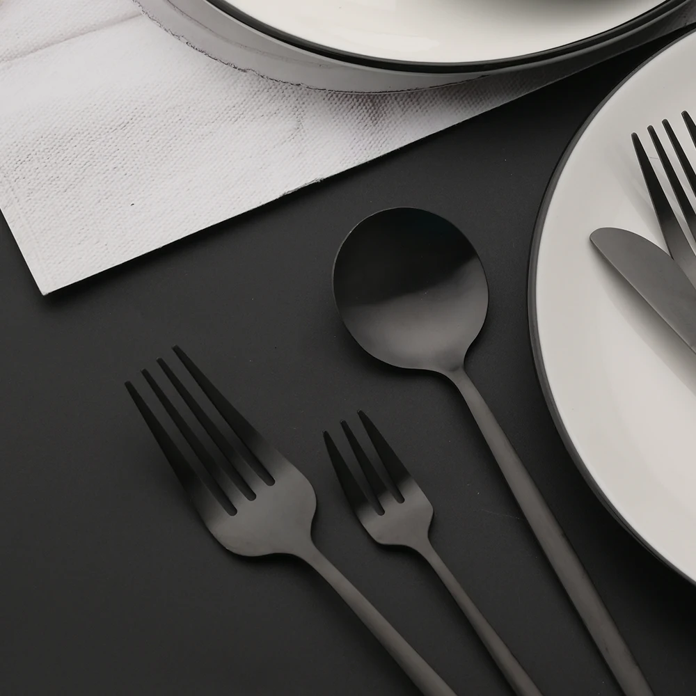 Matte 6Pcs Black Dinnerware Cutlery Set Stainless Steel Flatware Set Kitchen Silverware Ice Spoon Fork Dessert Knife Tableware