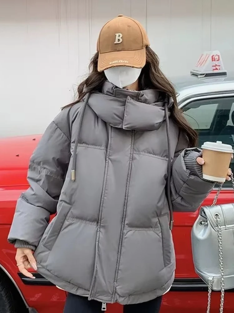 Warm Winter Hooded Coat for Women 2026 New Korean Edition Grey Love Short Down Cotton Jacket Student Thicken Loose Bread Jackets