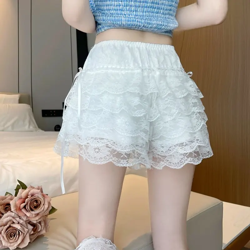 Lace Leggings Bow Shaped Cake Safety Pants Anti Glare Summer Thin Home Shorts and Skirts Can Be Worn for External Fashion