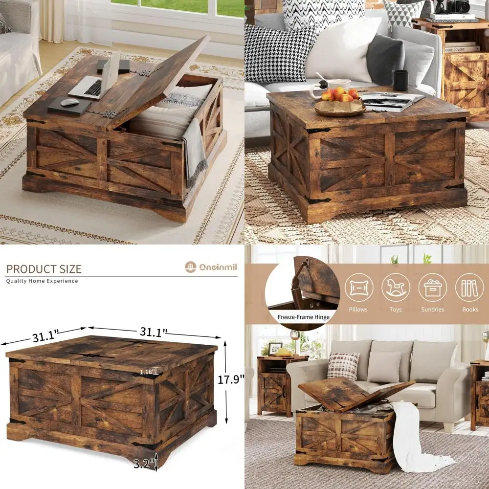

Квадратный журнальный столик в фермерском доме с большим хранилищем, центральный стол-органайзер для гостиной