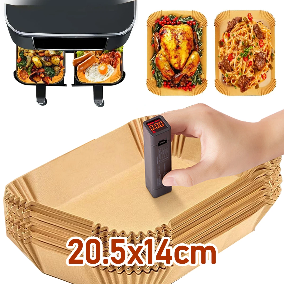 قالب ورق Airfryer مستطيل غير لاصق لـ Ninja، Princess 8L، Innsky 8L، Emphsism 9L، Panana 9L، Tower 9L، Masterpro 9L، LLIVE