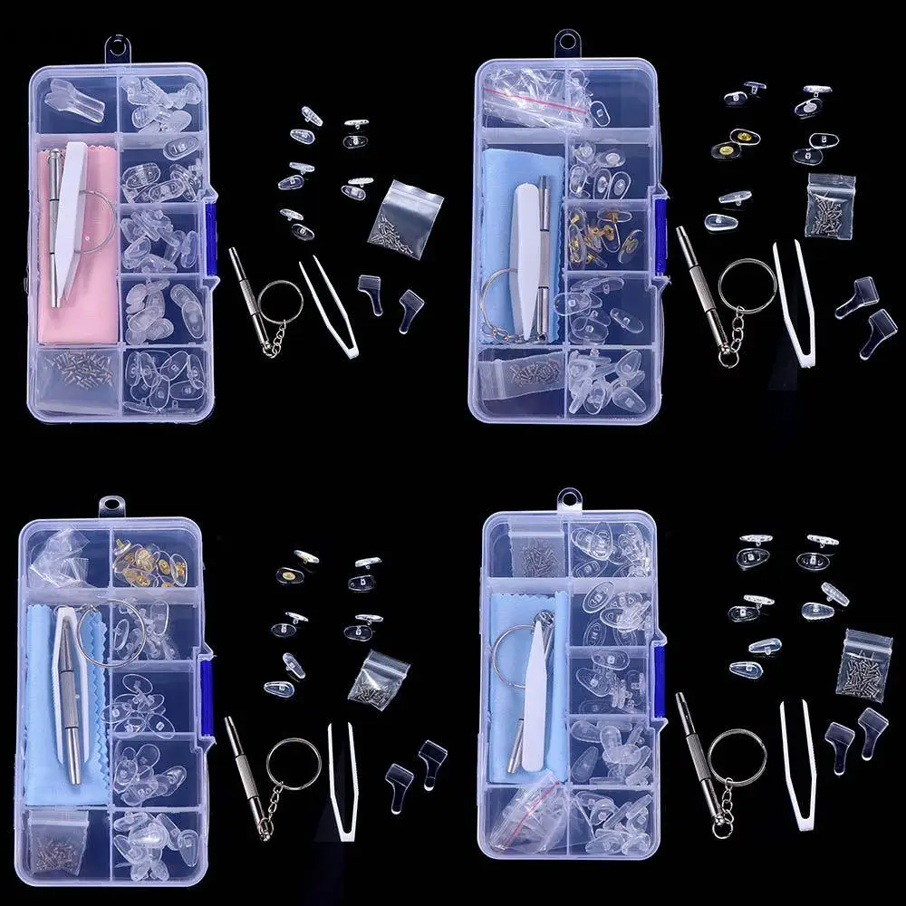 

Slip with Screwdriver Tweezers Ear Hooks Air Chanmber Glasses Screws Sunglass Repair Tool Eyeglass Nose Pads Glasses Repair Kit