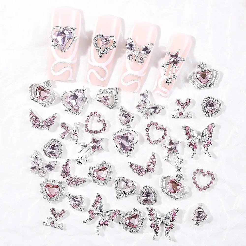 24 pièces nouveau Style Y2k Nail Art strass 3D coeur étoile arc cerise bricolage ongles breloques résine et alliage ongles gemmes décor ongles fournitures