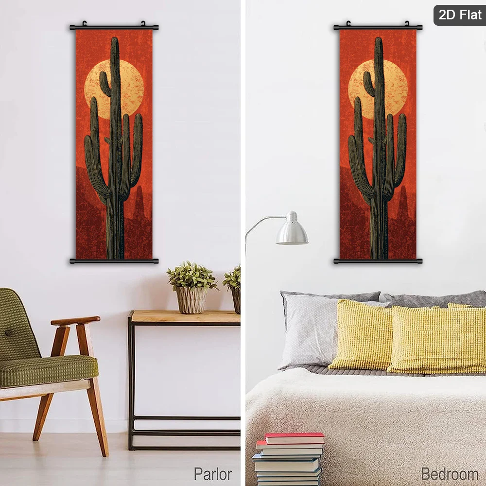 VIKAMA Desert Sunset Cactus Canvas Wall Art Framed Vertical Decor for Living Room Bedroom Office Gift Southwest Wall Art
