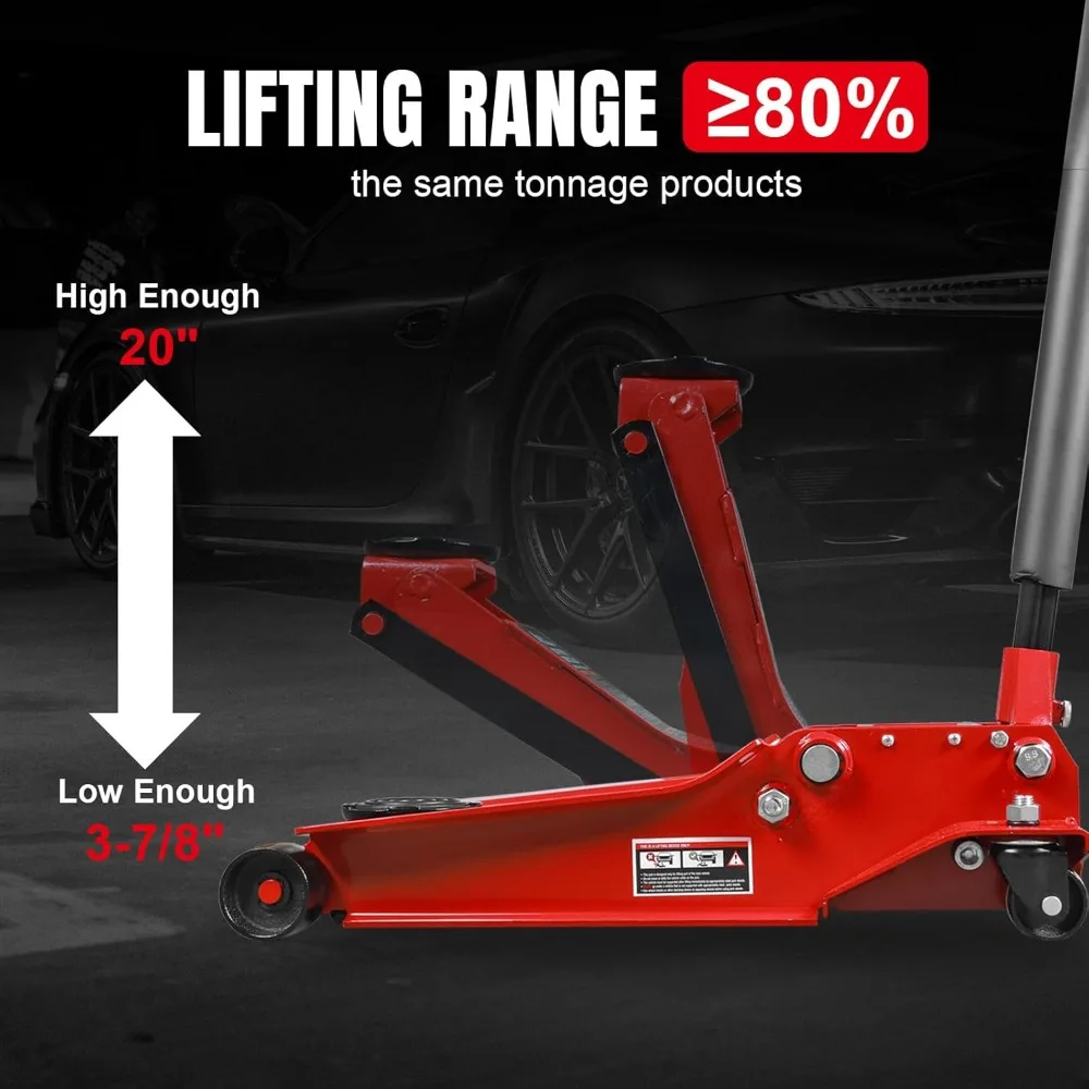 

4 Ton Floor Jack Hydraulic Low Profile Floor Jack with Dual Piston Quick Lift Pump, 4 Ton (8,800 lbs) Capacity, Red