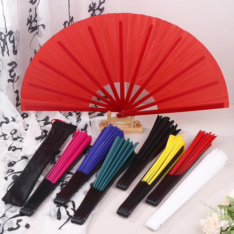 Chinese Martial Arts Kung Fu Fan Tai Chi Dance Fan Plastic Stage Performance Folding Fan Solid Color Fan Photo Prop