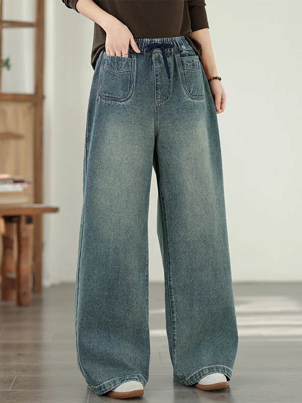 

Spring 2026 Loose Fit High Waist Waed Blue Jeans Wide Leg Pants Slimming Straight Long Trousers for plus Size Women Casual ...