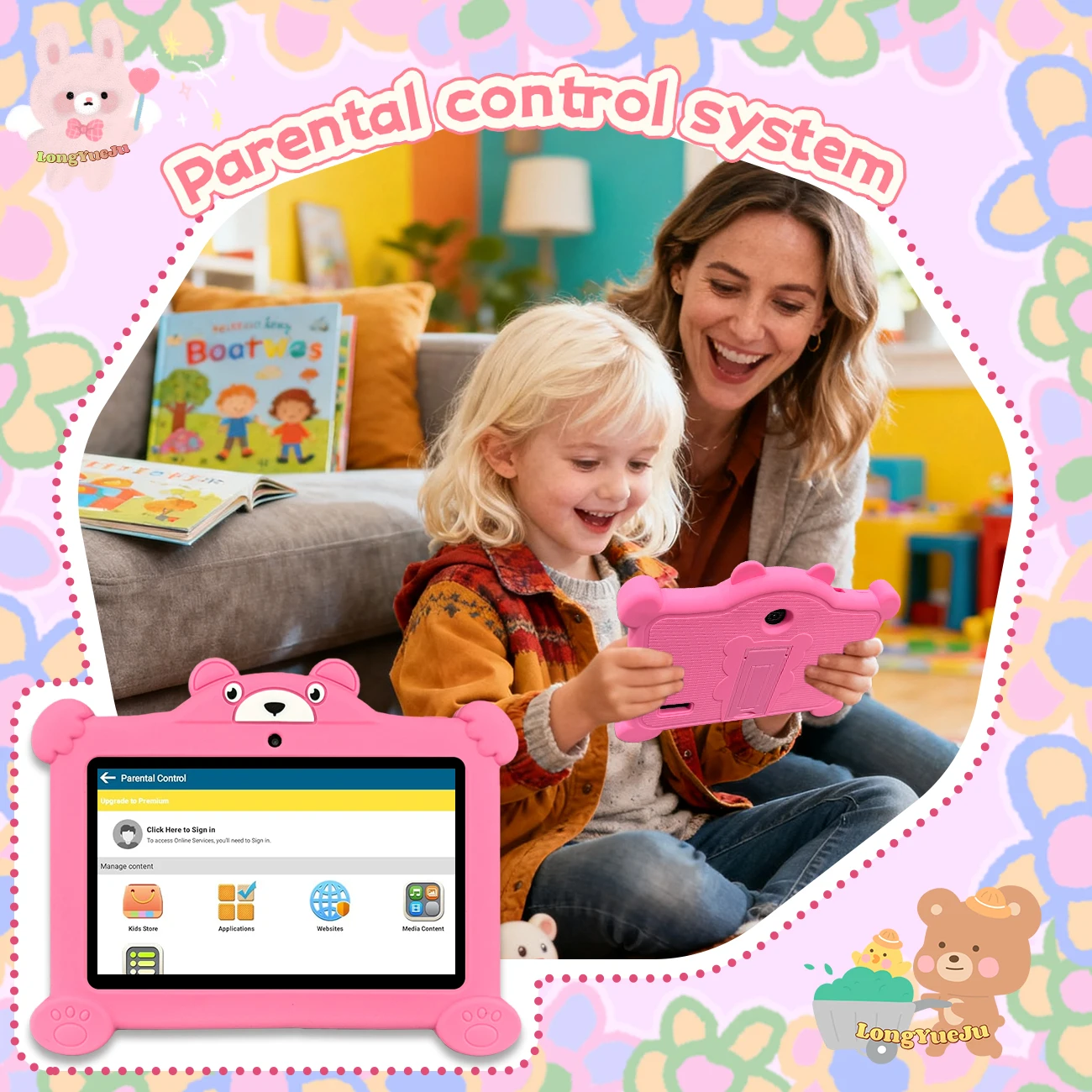 7-inch kindertablet, Android 12, dubbele camera's, educatieve software, ouderlijk controlesysteem, perfect cadeau