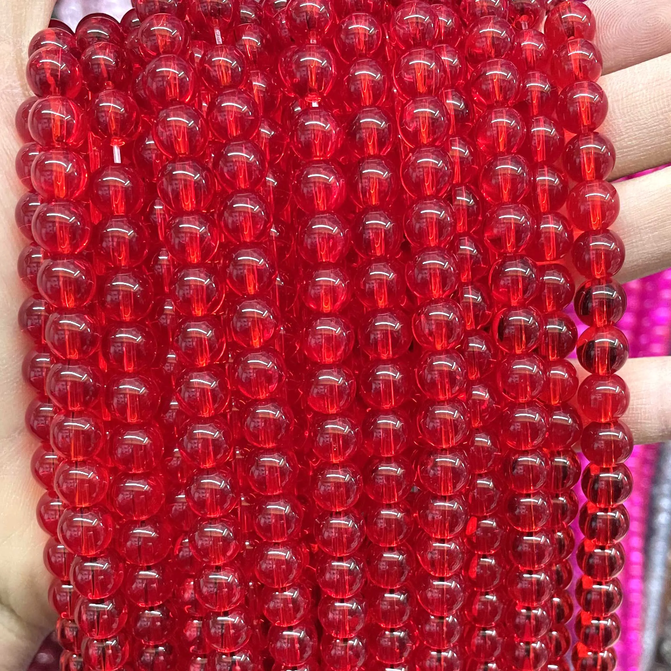 Natural Stone Colorful Garnet Red Amber Yellow Olive Green Glass Crystal Round Loose Beads For Jewelry Making DIY Bracelet