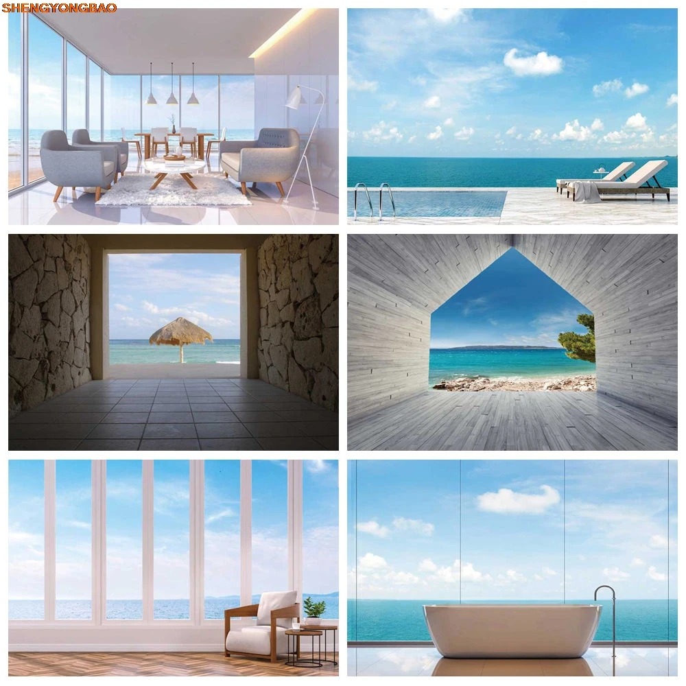 

Summer Seaside Holiday Background Photography Cottage Blue Ocean Bedroom Backdrop Home Decoration Birthday Photo Studio