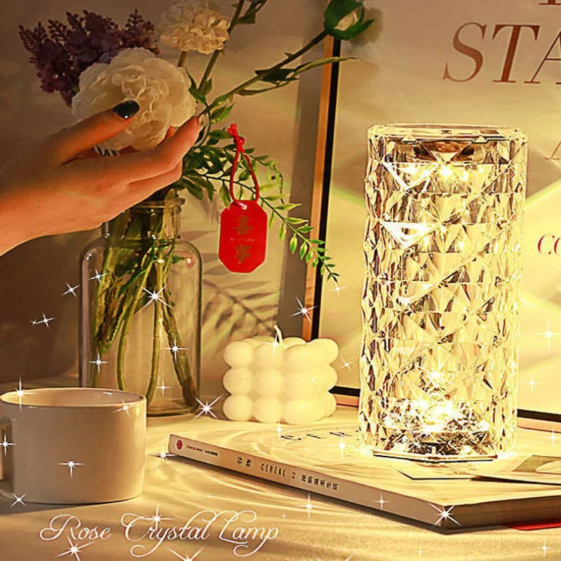Crystal Lamp Touch Table Bedside Lamps Light Fixture 16 Colors LED Atmosphere Room Decor Christmas Room Decoration Home Lights