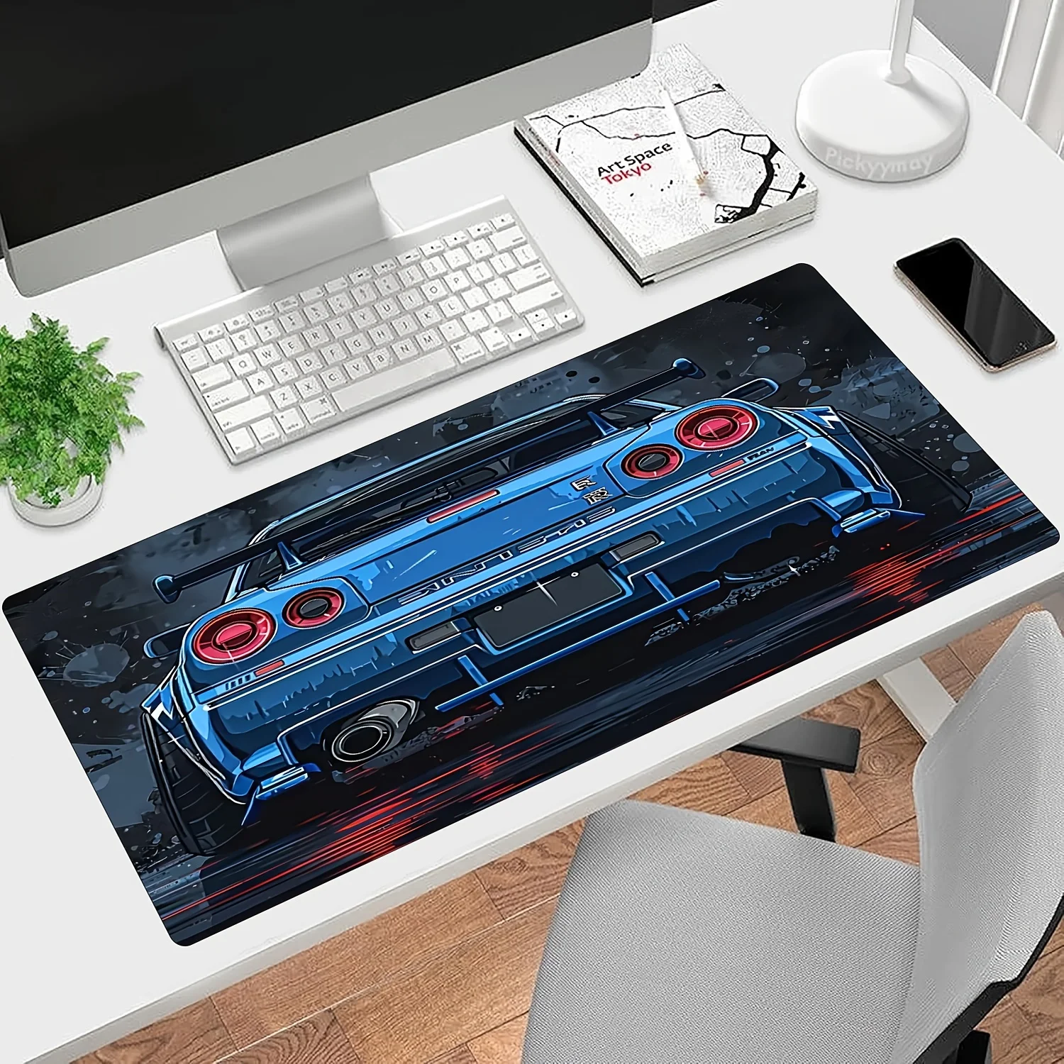 1 rectangular gaming mouse pad, cool sports car design, edge stitching, anti-slip and waterproof rubber base