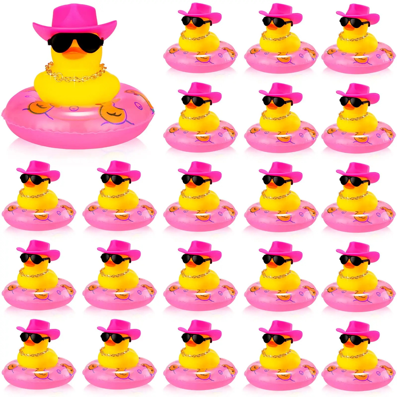 6/12/24/48 Summer Rubber Ducks Car Duck Decoration Dashboard Decorations Yellow Duck Car Accessories with Mini Hat Swim Ring