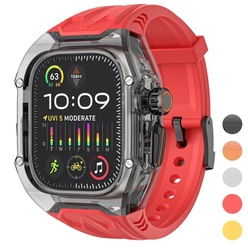Kit de modificación funda protectora transparente + correa de TPU para Apple Watch Ultra 9 banda para iWatch Series9 8 7 6 5 4 SE 45 44mm 49mm
