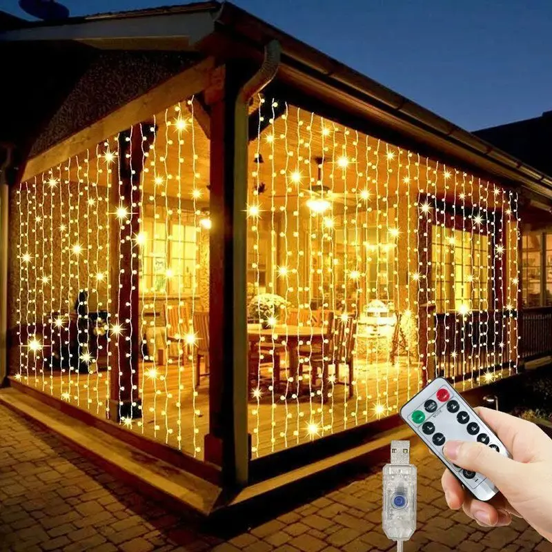 

3M 4M 6M 8 Mode LED Bedroom Light Wedding Christmas Decoration Party Holiday Outdoor Light USB Curtain Lights Fairy String Light