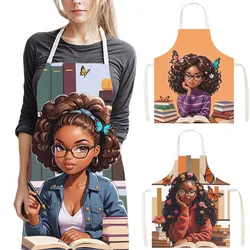 Afro Fashion Black Girl Reading Book Print Kitchen Apron Women Baking Home Cleaning Clothing Chef Waiter Cooking Pinafore