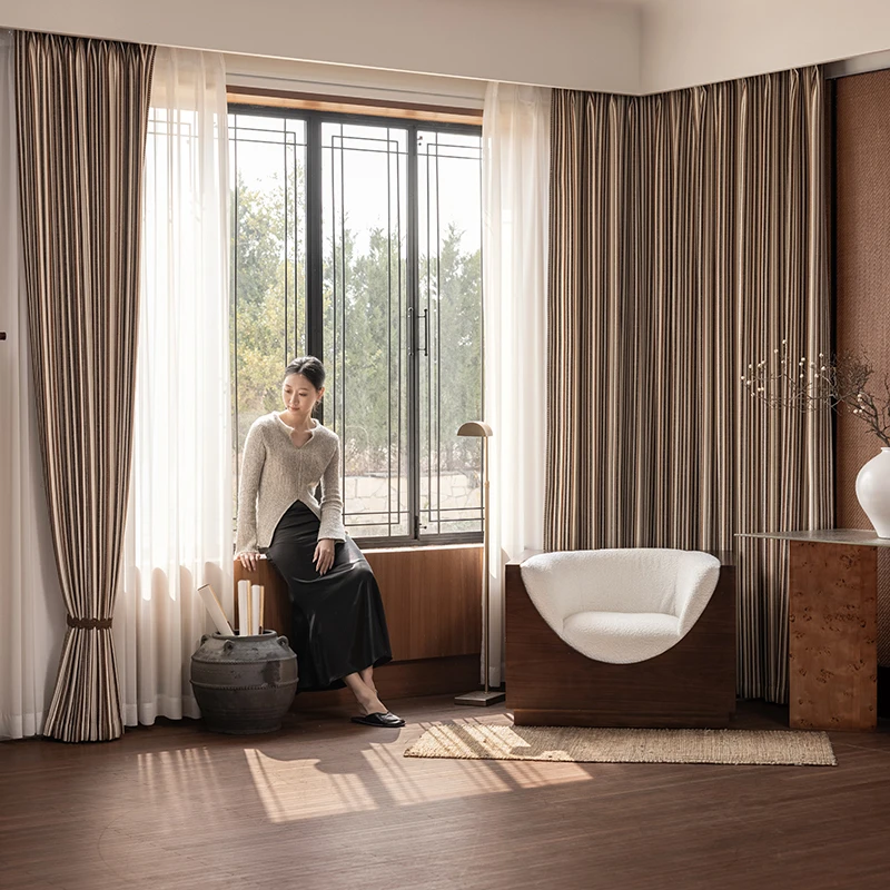 High-end Linen Chenille Blackout Curtains,Modern Striped Texture, Custom Living Room Drapes for Elegant Home Decor
