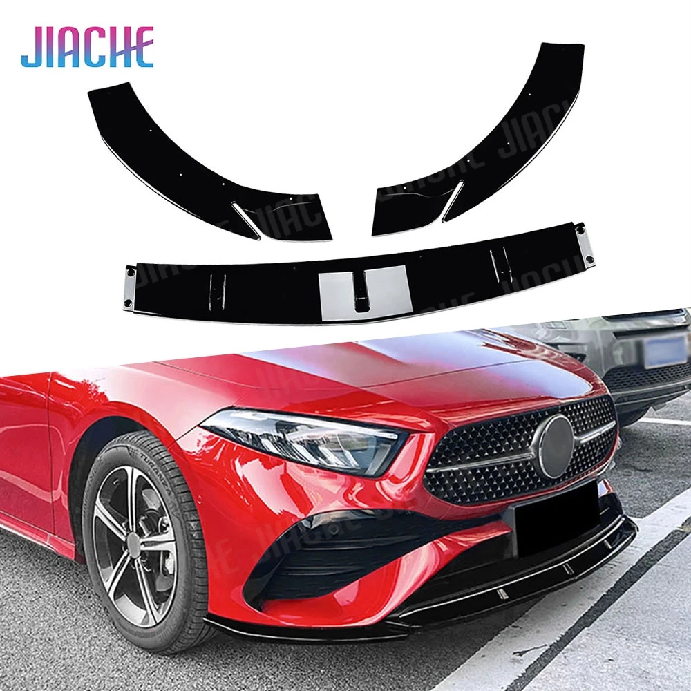 

3PCS Front Bumper Lip Spoiler Front Lip Chin Apron Diffuser For Mercedes Benz A Class W177 A180 A200 A35 AMG 2023+ Bodykit