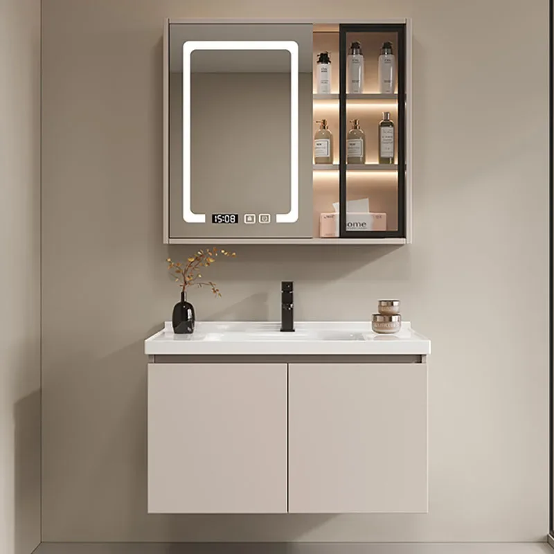 Smart Modern Bathroom Cabinet Ceramic Integrated Minimalist Corner Bathroom Cabinet Basin Combination Gabinete Furniture